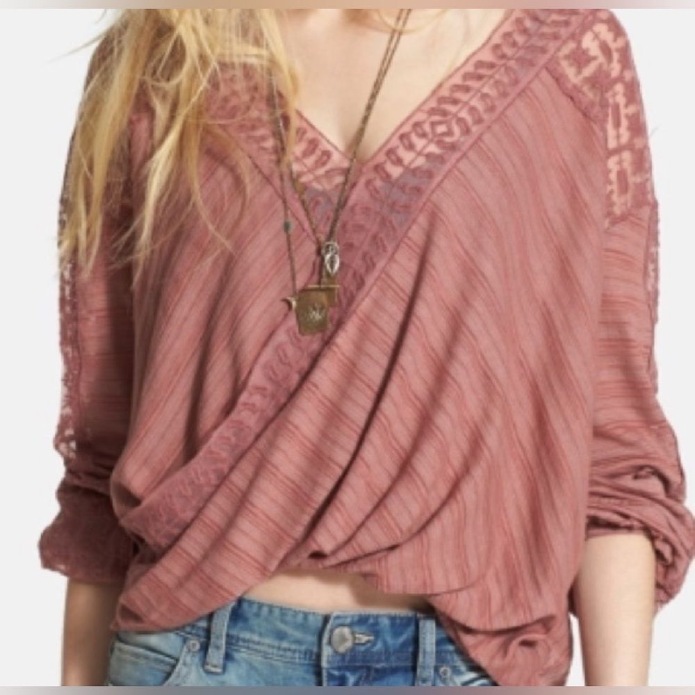 Free People Valley City Lace Mesh Panel Rose Top S